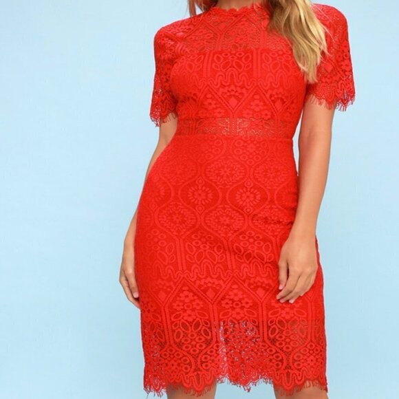 Lulus Remarkable Red Lace Dress Above The Knee Length Women's XS - Picture 1 of 10